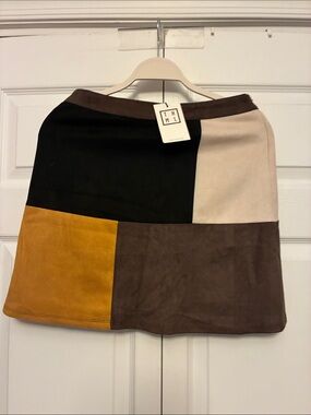 THML Colorblock Mini Skirt in Black, Cream, camel & Brown